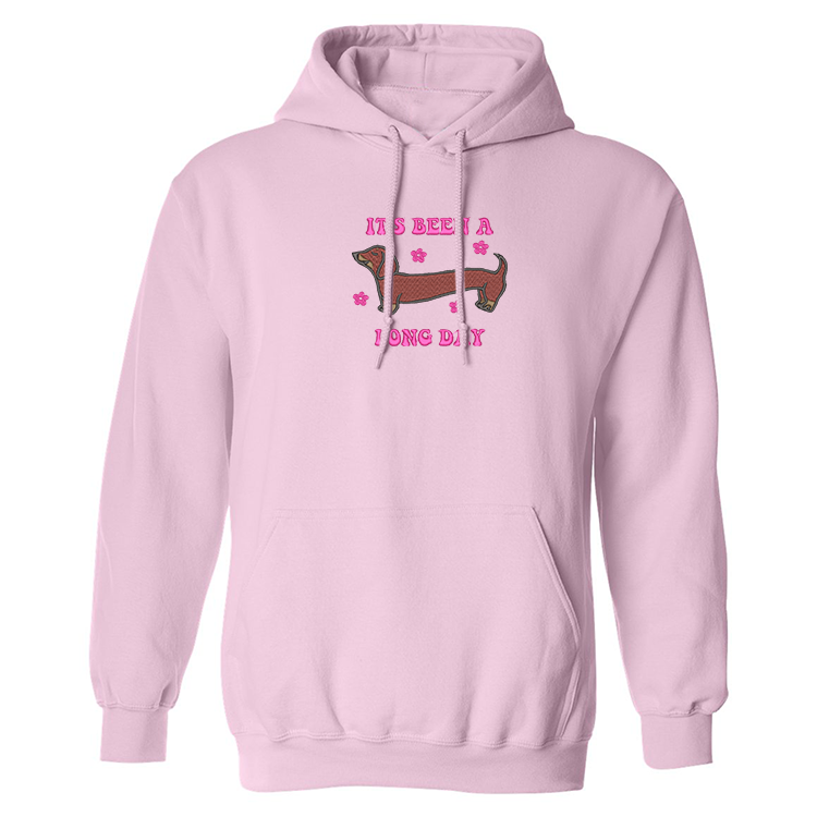 rose pâle Hoodie It's Been A Long Day brodé chien saucisse teckel