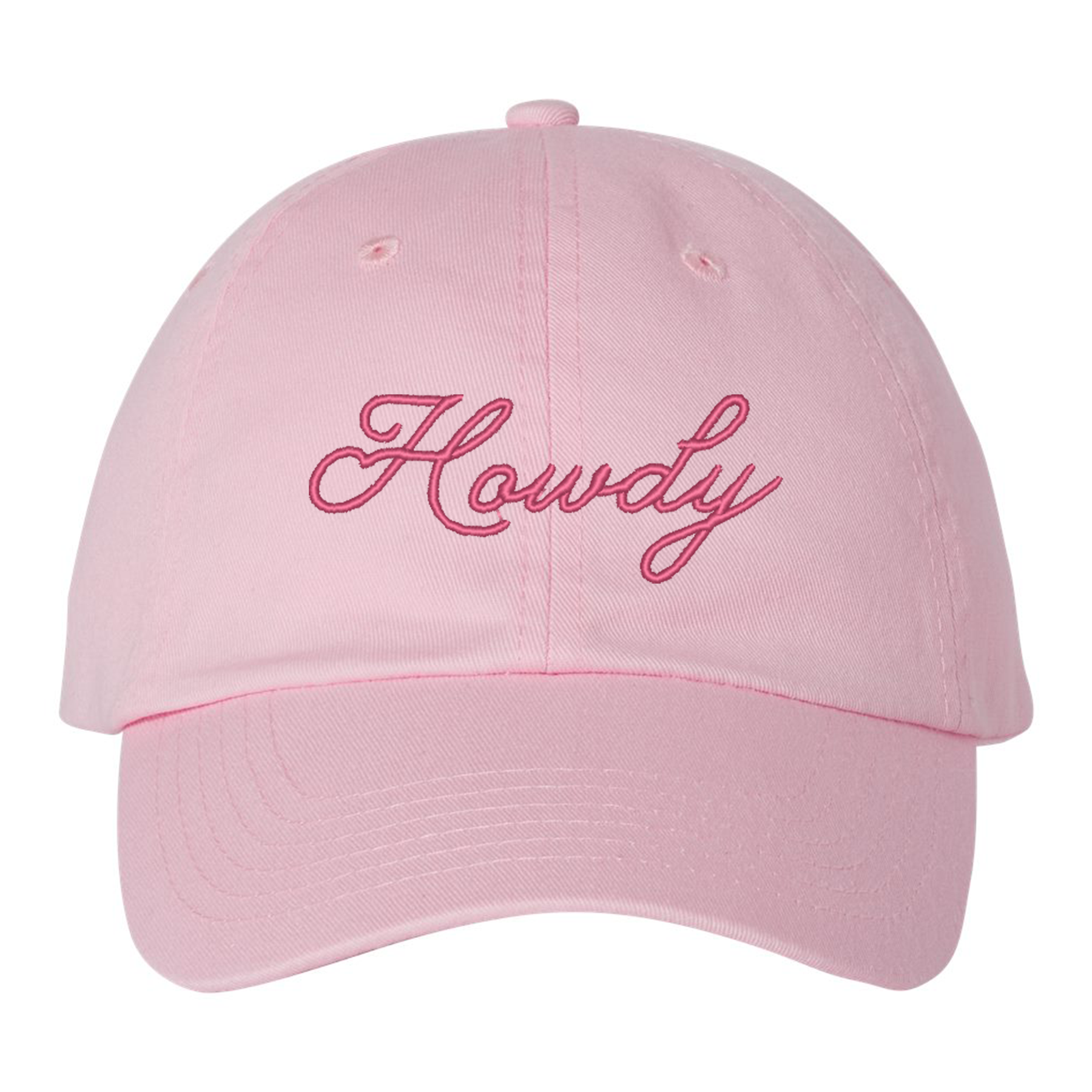 casquette rose pale brodée howdy en rose foncé en lettres attachées