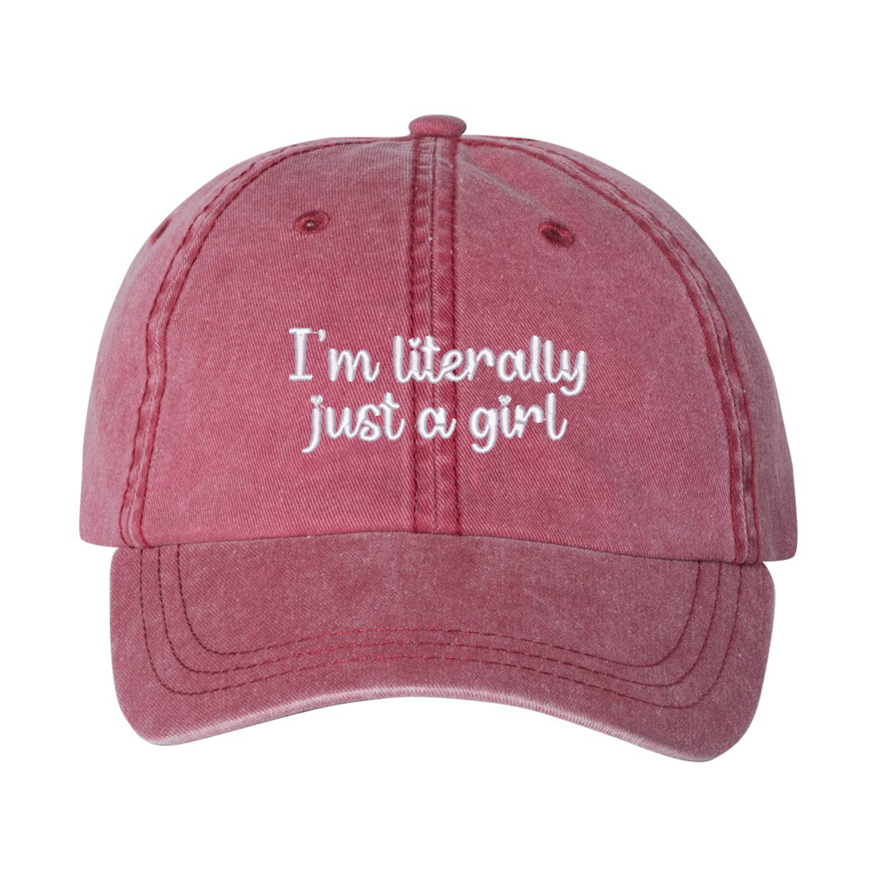 casquette délavée rouge avec une broderie blanche