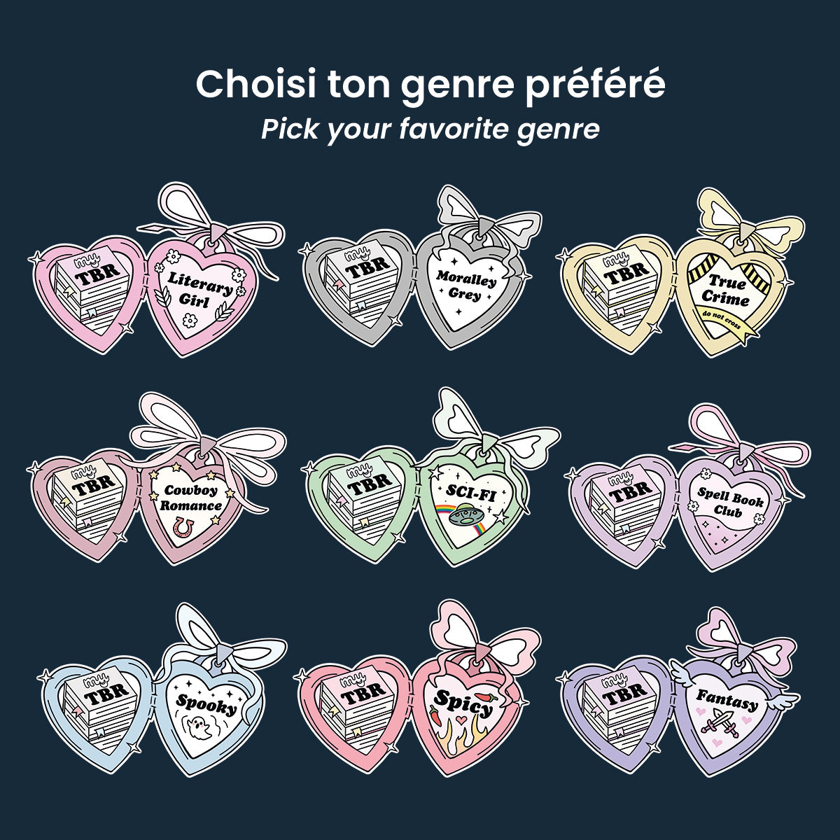 choix de pendentifs de genres de lecture