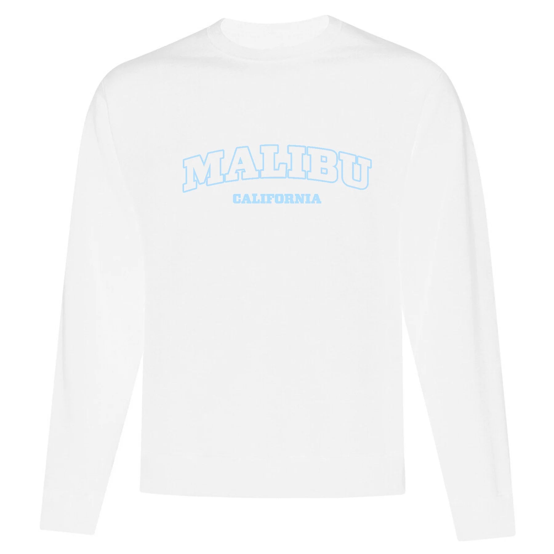 crewneck blanc malibu california brodé en bleu pâle