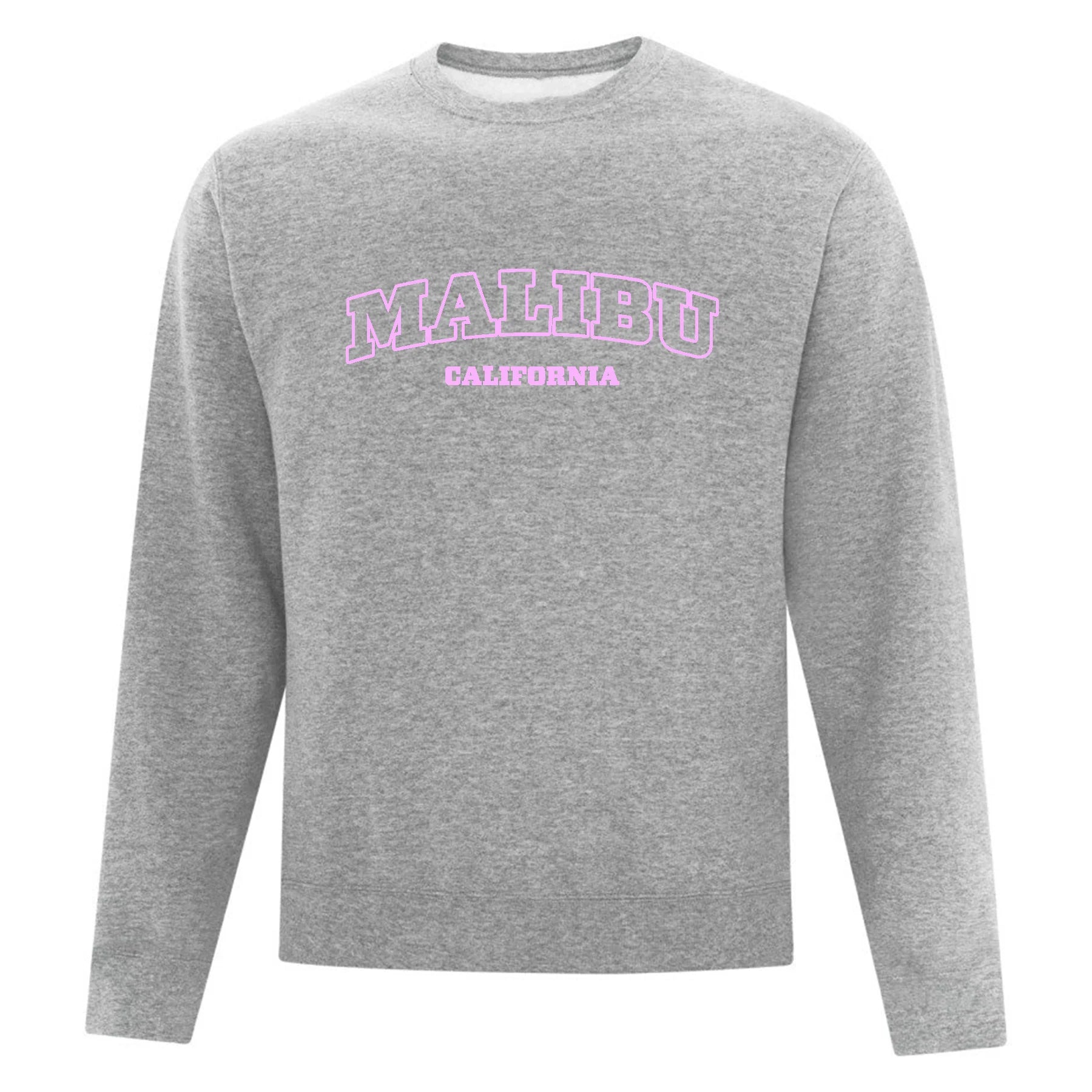 crewneck gris pâle malibu california brodé en rose pâle