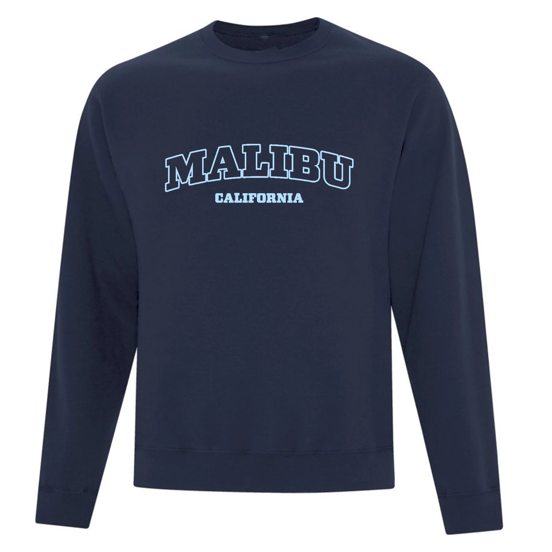 crewneck bleu marin malibu california brodé en bleu pâle