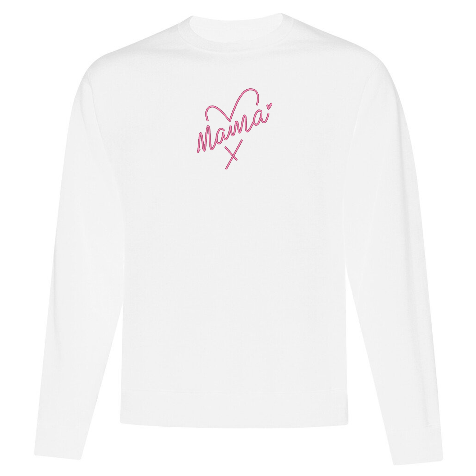 crewneck blanc avec broderie mama avec un coeur en rose foncé