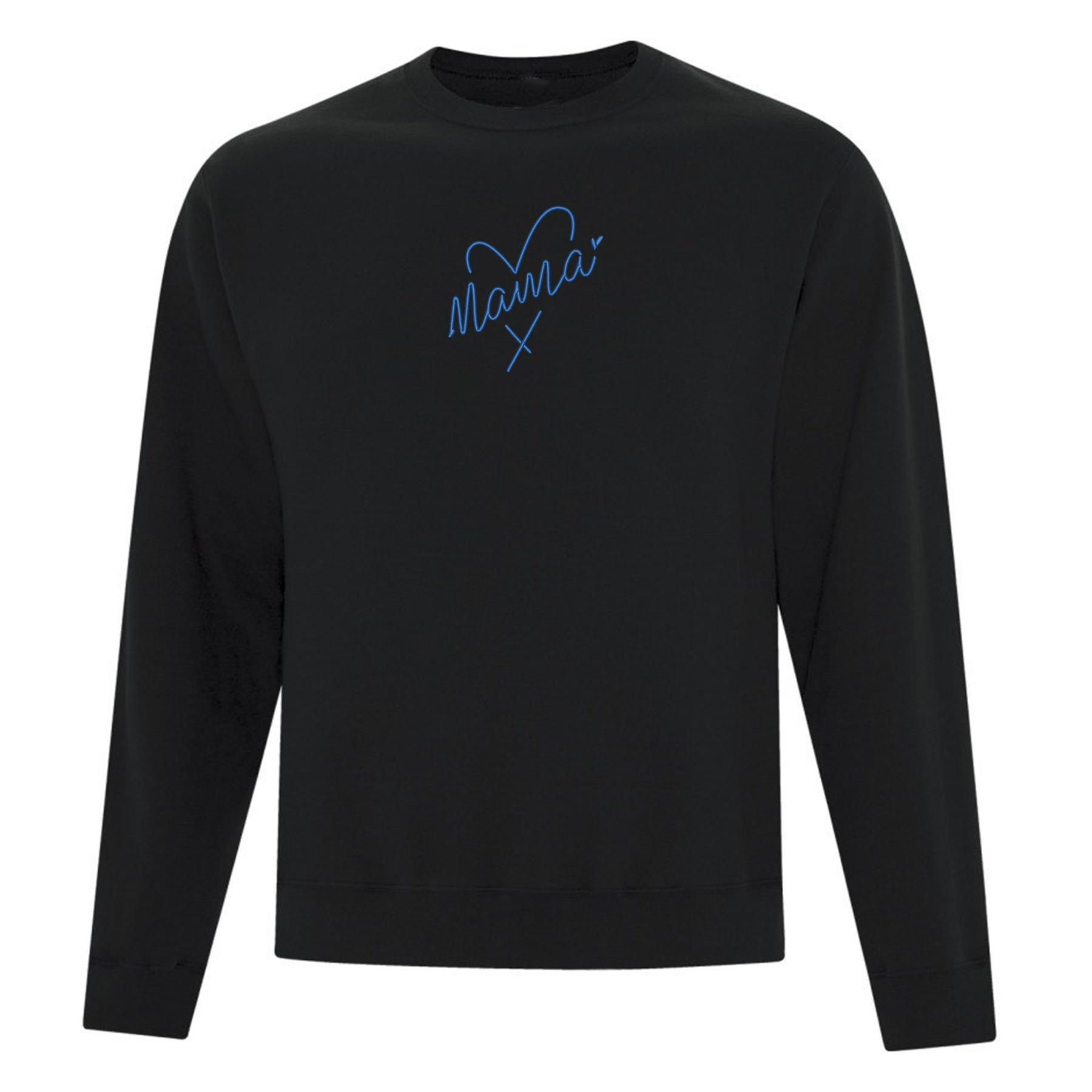 crewneck noir avec broderie mama avec un coeur en bleu foncé