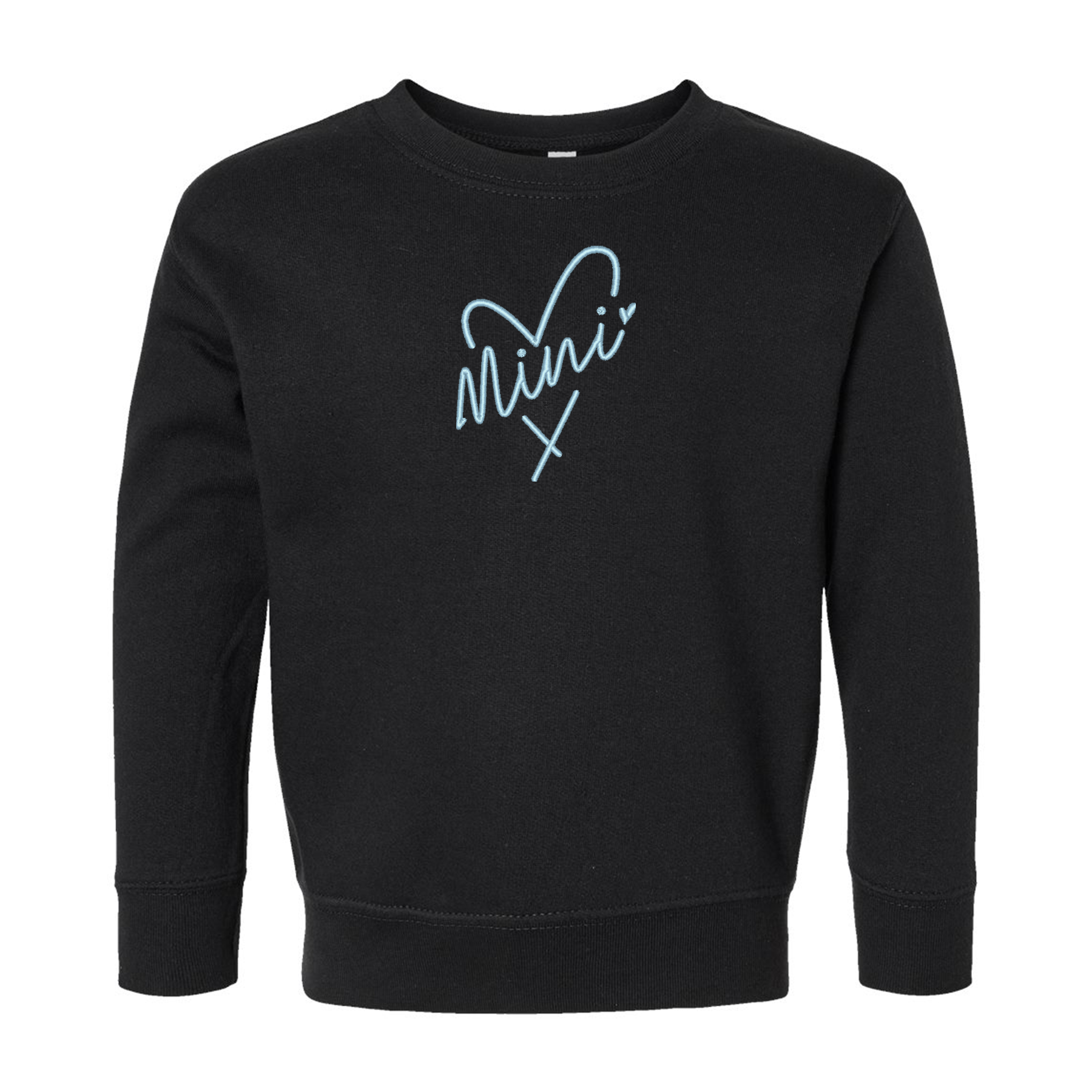 crewneck noir tout petits enfants brodé mini avec un coeur bleu pâle