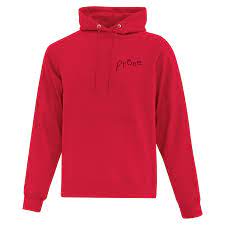 hoodie rouge prone logo classic compagnie québécoise