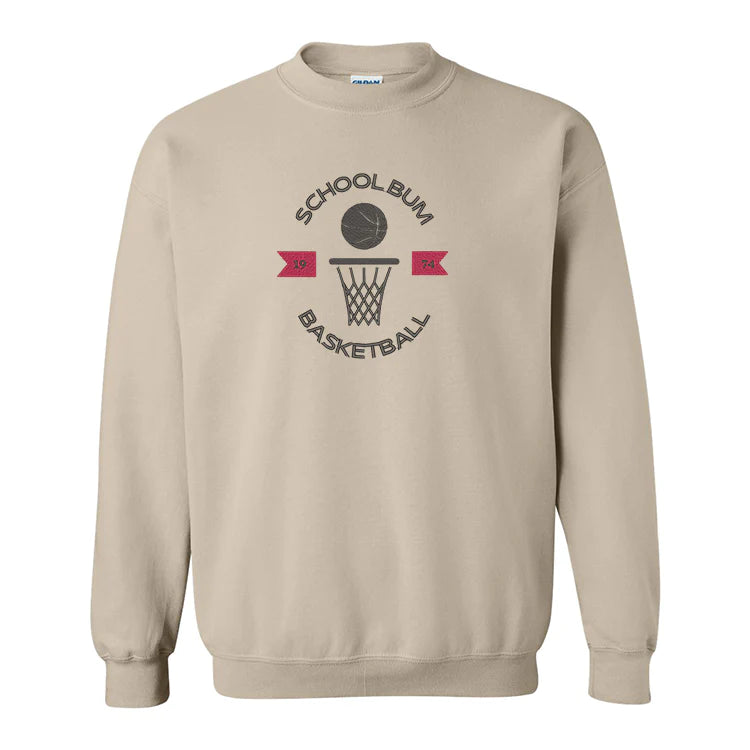 crewneck beige avec broderie school bum basketball bourgogne et noire