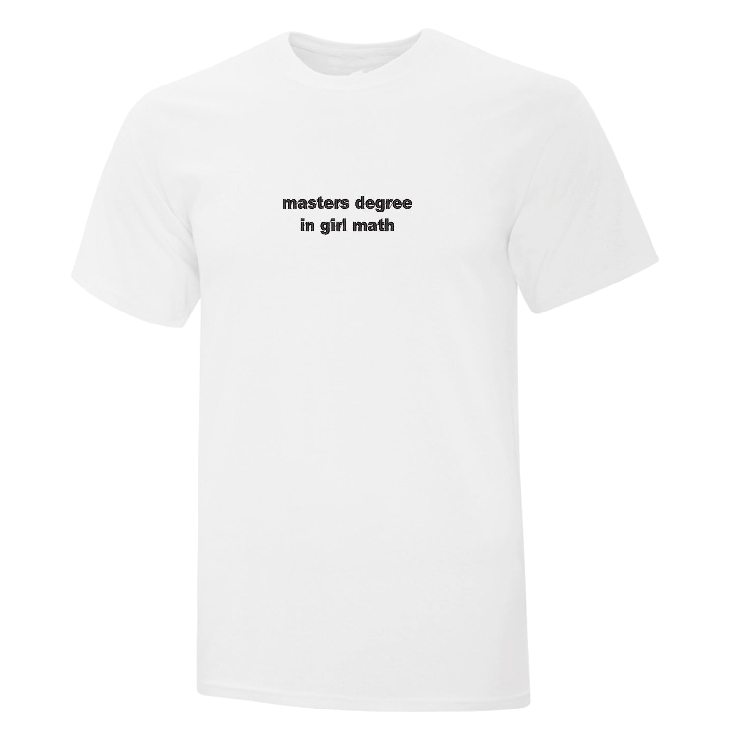 t-shirt à manches courtes blanc avec broderie "masters degree in girl math" brodé en noir