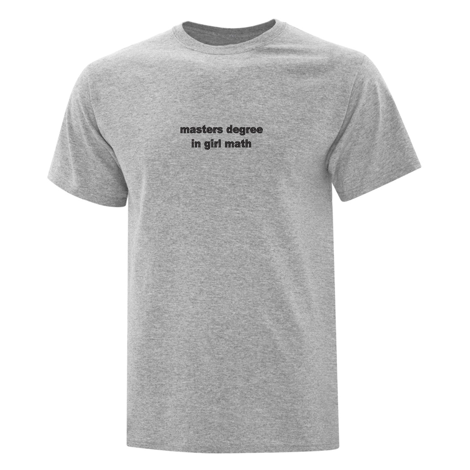 t-shirt à manches courtes gris pâle avec broderie "masters degree in girl math" brodé en noir