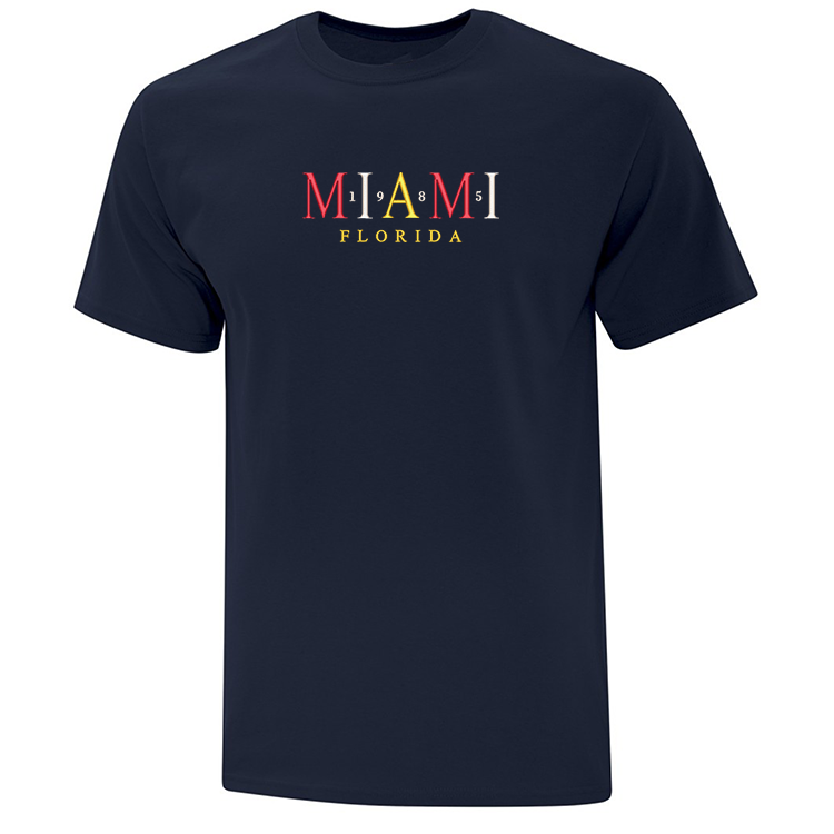 t-shirt bleu marin broderie miami