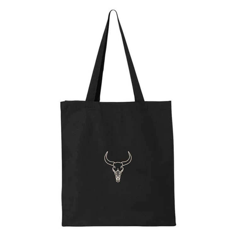 Black Tote bag Skull brodé en blanc country