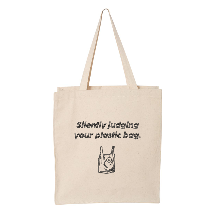 tote bag silently judging your plastic bag brodé en noir