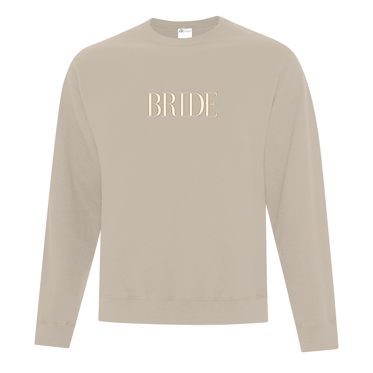 coton ouaté à col rond beige avec broderie ton sur ton centrée pour mariée