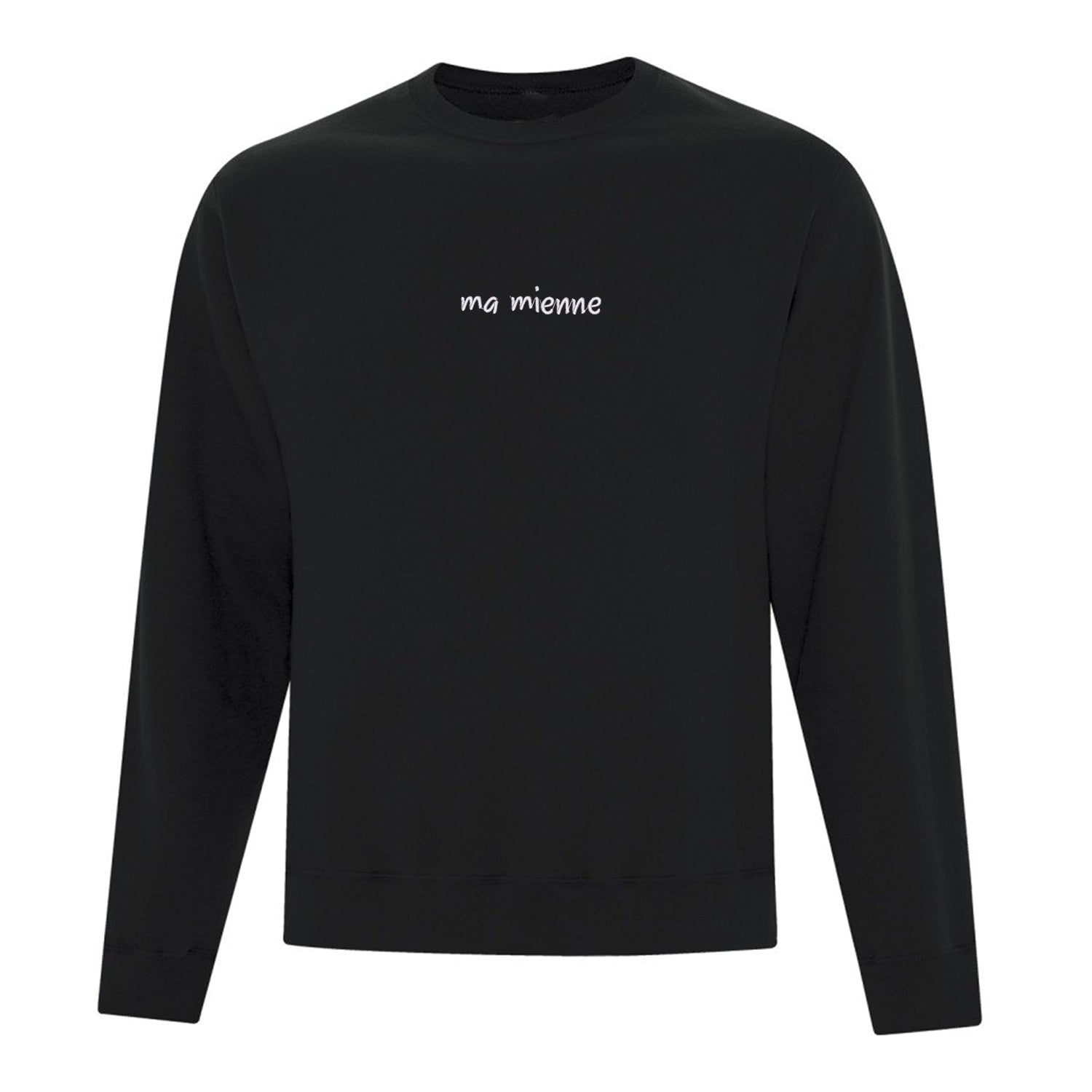 crewneck noir avec broderie "ma mienne" au centre en blanc