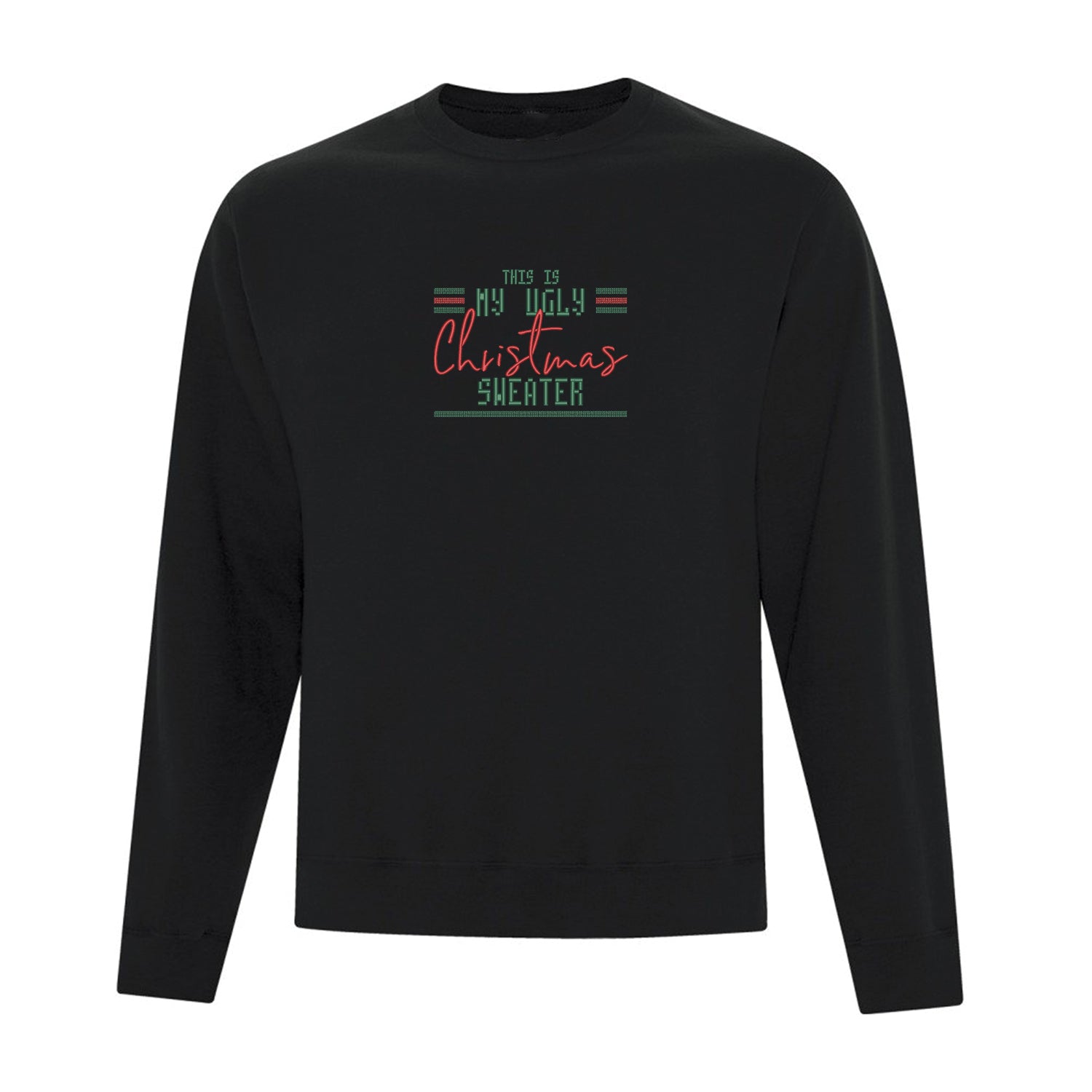 coton ouaté sans capuchon noir brodé ugly christmas sweater en rouge et vert