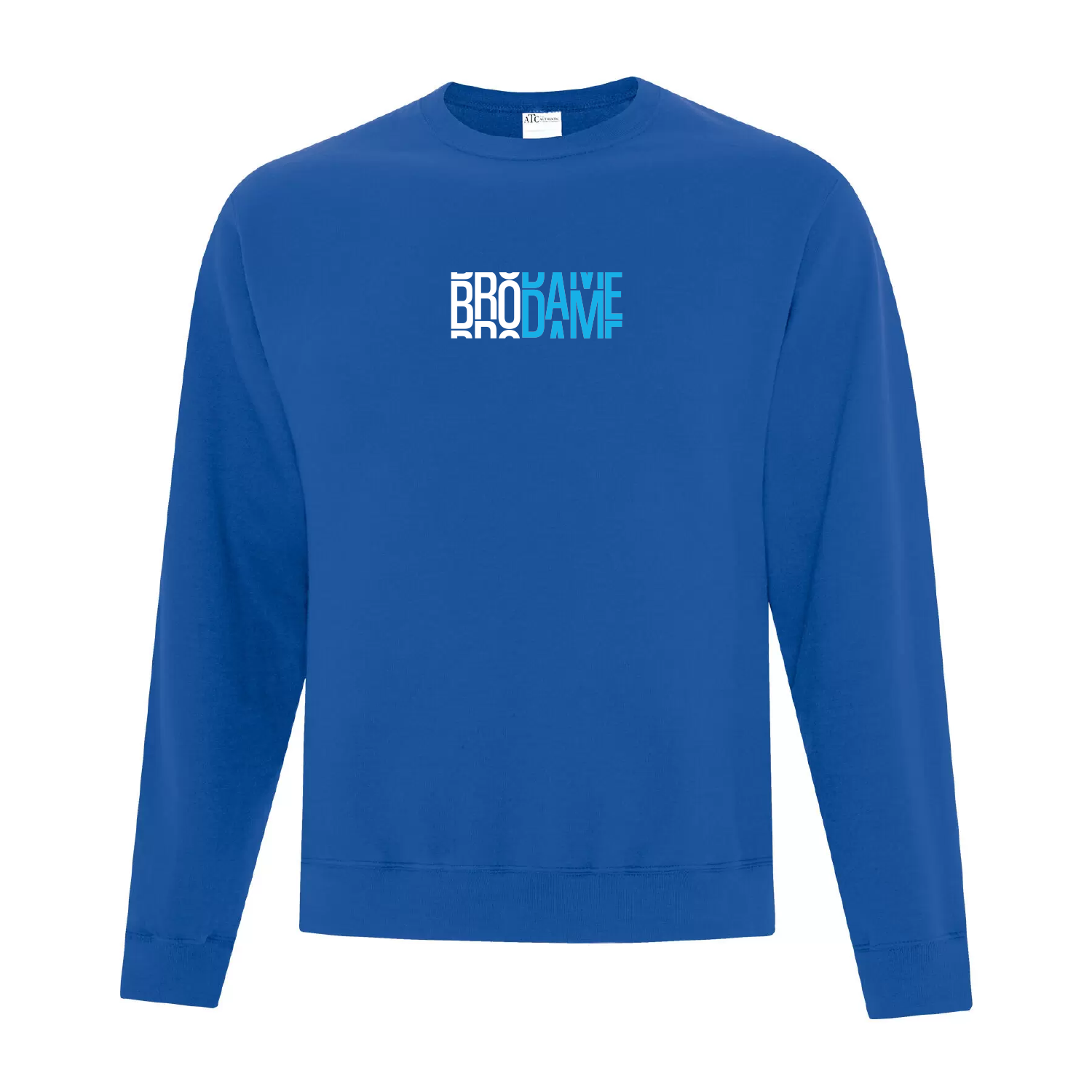 crewneck bleu royal brodame lottery brodé au centre en blanc et bleu