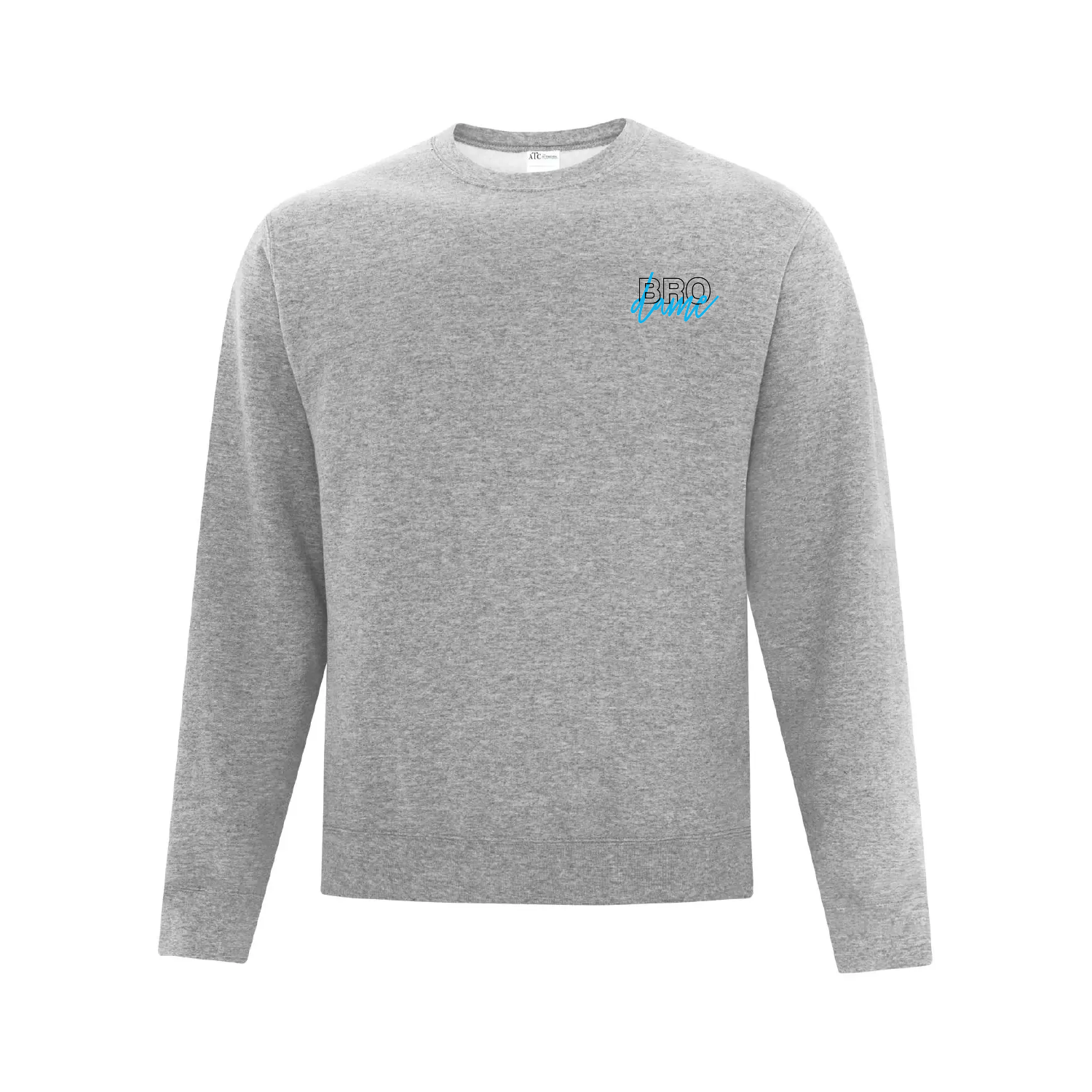 crewneck gris pâle brodame cursive brodé au coeur en noir et bleu