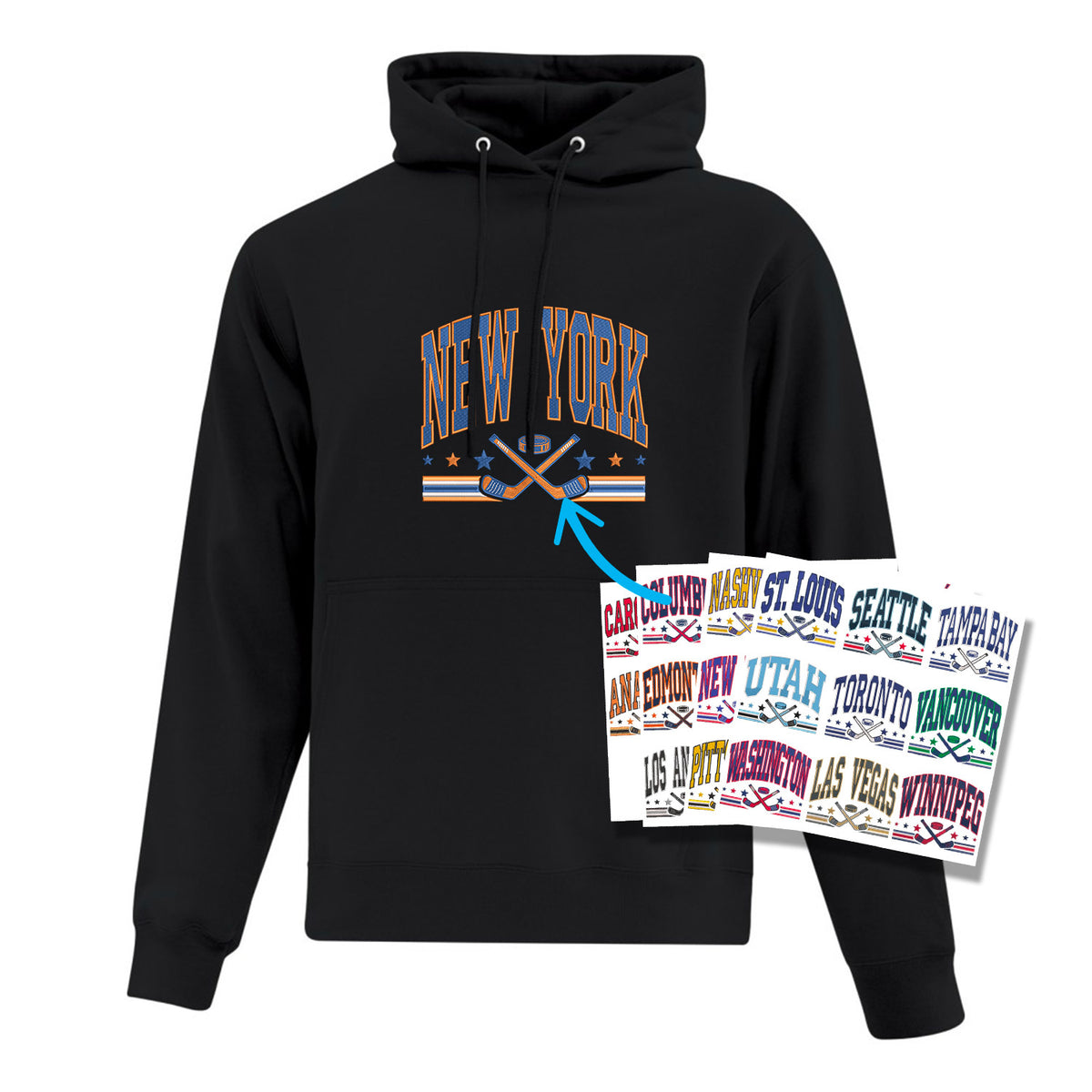 Hoodie personnalisé Ville Hockey brodé
