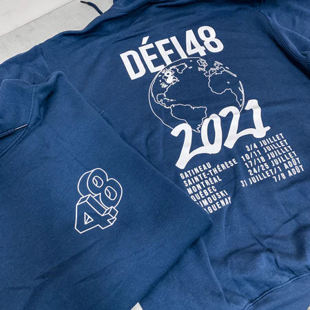 hoodie défi 48 avec sérigraphie au coeur et dans le dos faites par Brodame