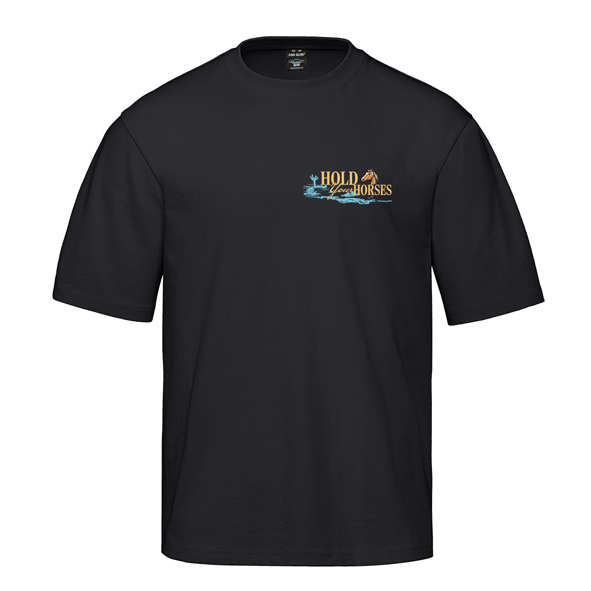 t-shirt heavyweight coupe ample noir avec imprimé Hold your horses au coeur