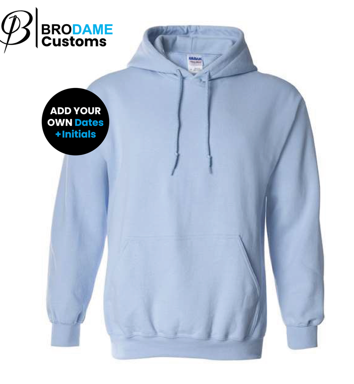 Hoodie Light Steel Blue Hoodie personnalisé date+initiale