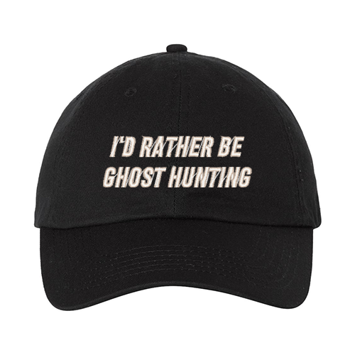 casquette noire brodée i'd rather be ghost hunting en blanc