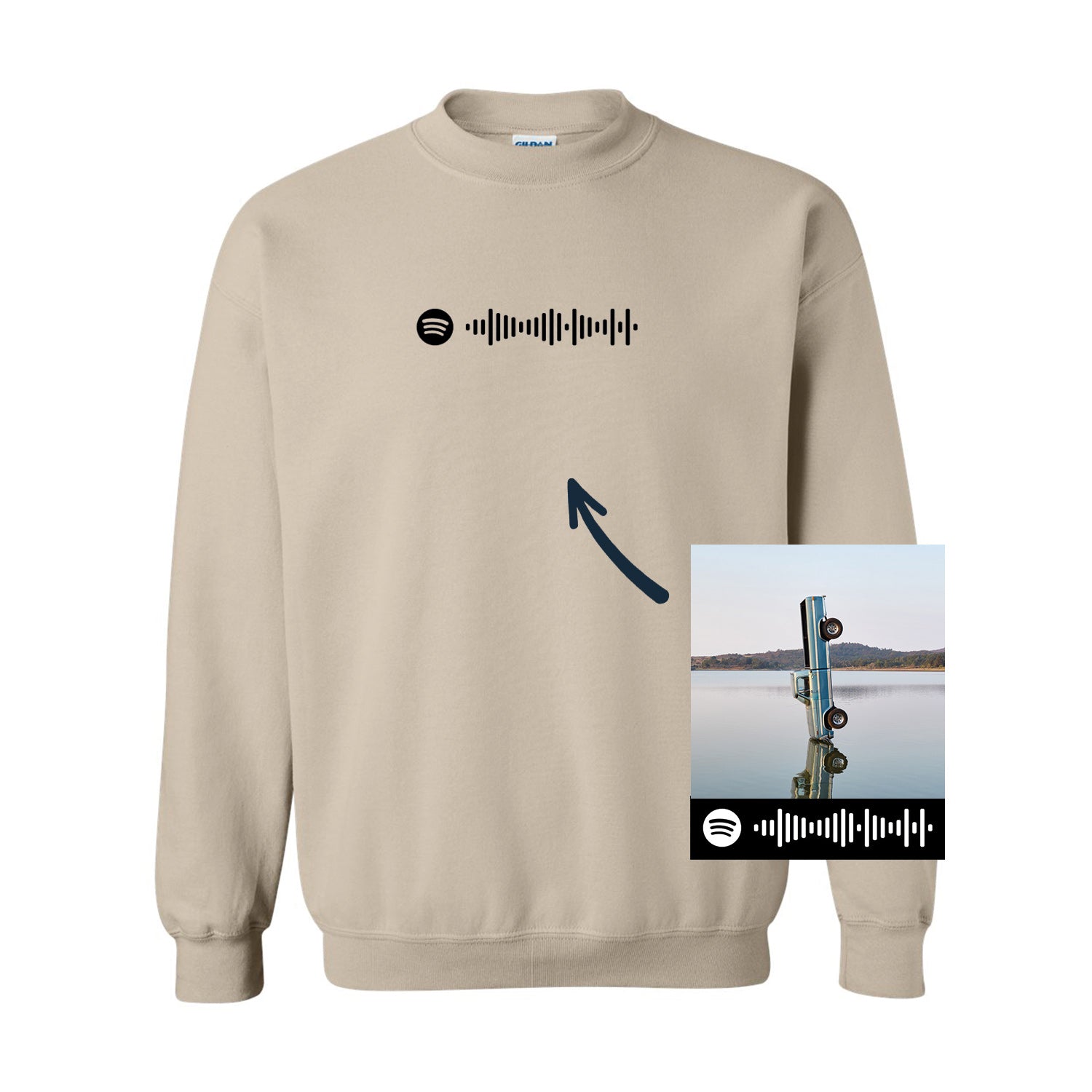 crewneck beige personnalisé code de musique brodé