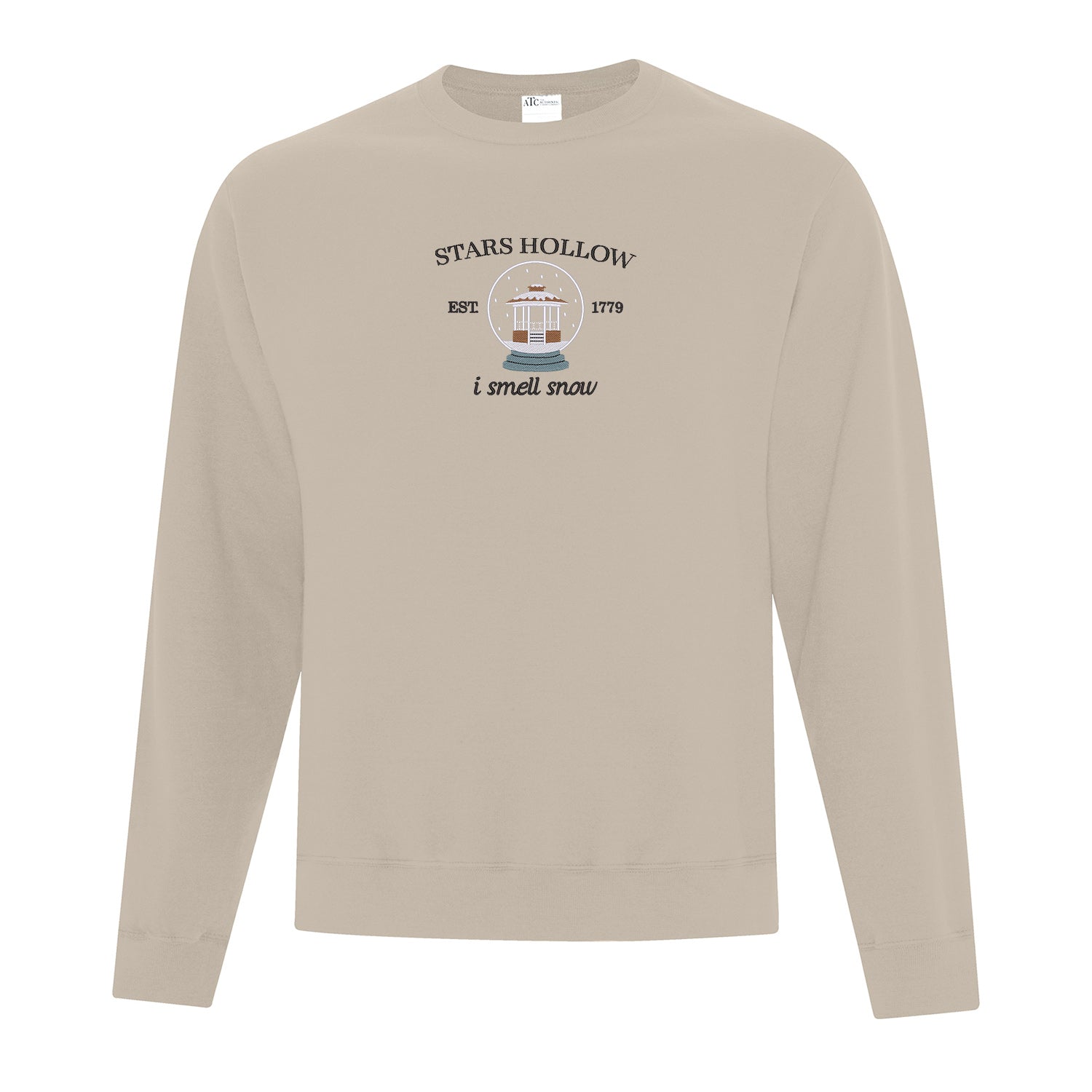 crewneck beige brodé avec une globe de noel snowglobe de gilmore girls