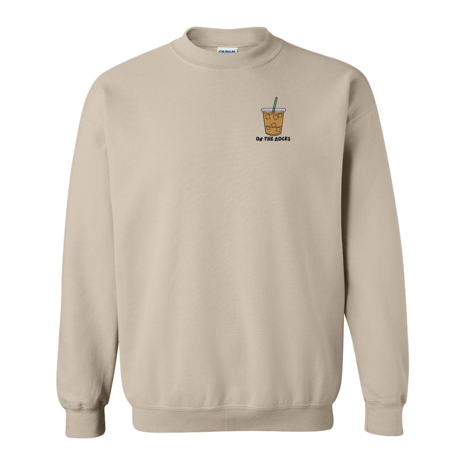 crewneck beige avec une broderie de café glacé au coeur