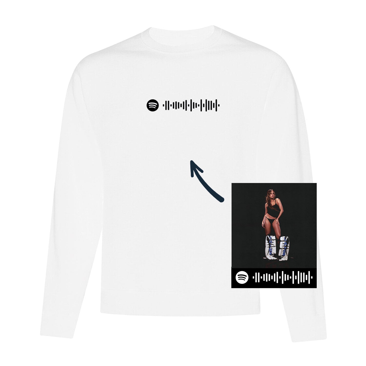 crewneck blanc personnalisé code de musique brodé