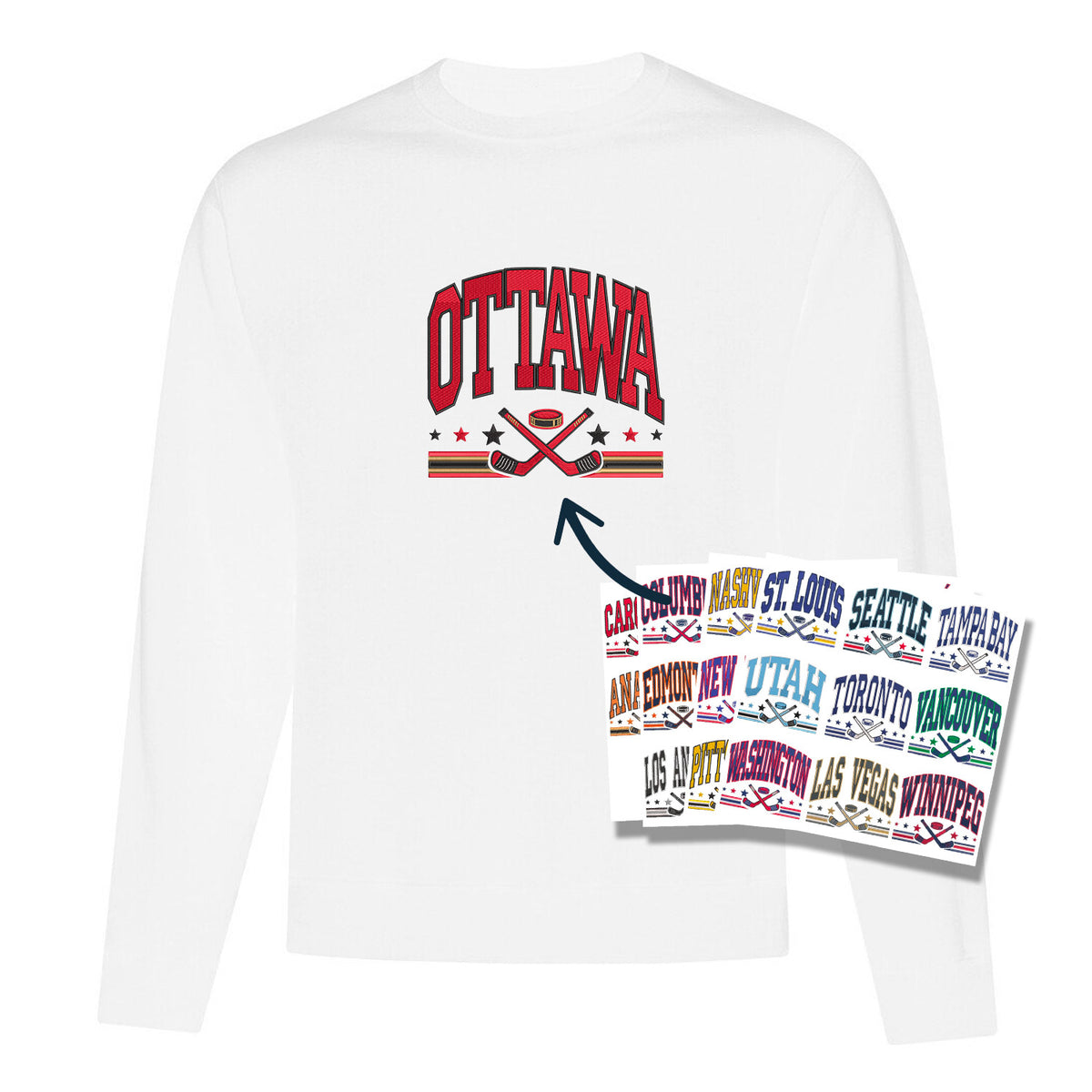 Crewneck personnalisé Ville Hockey brodé