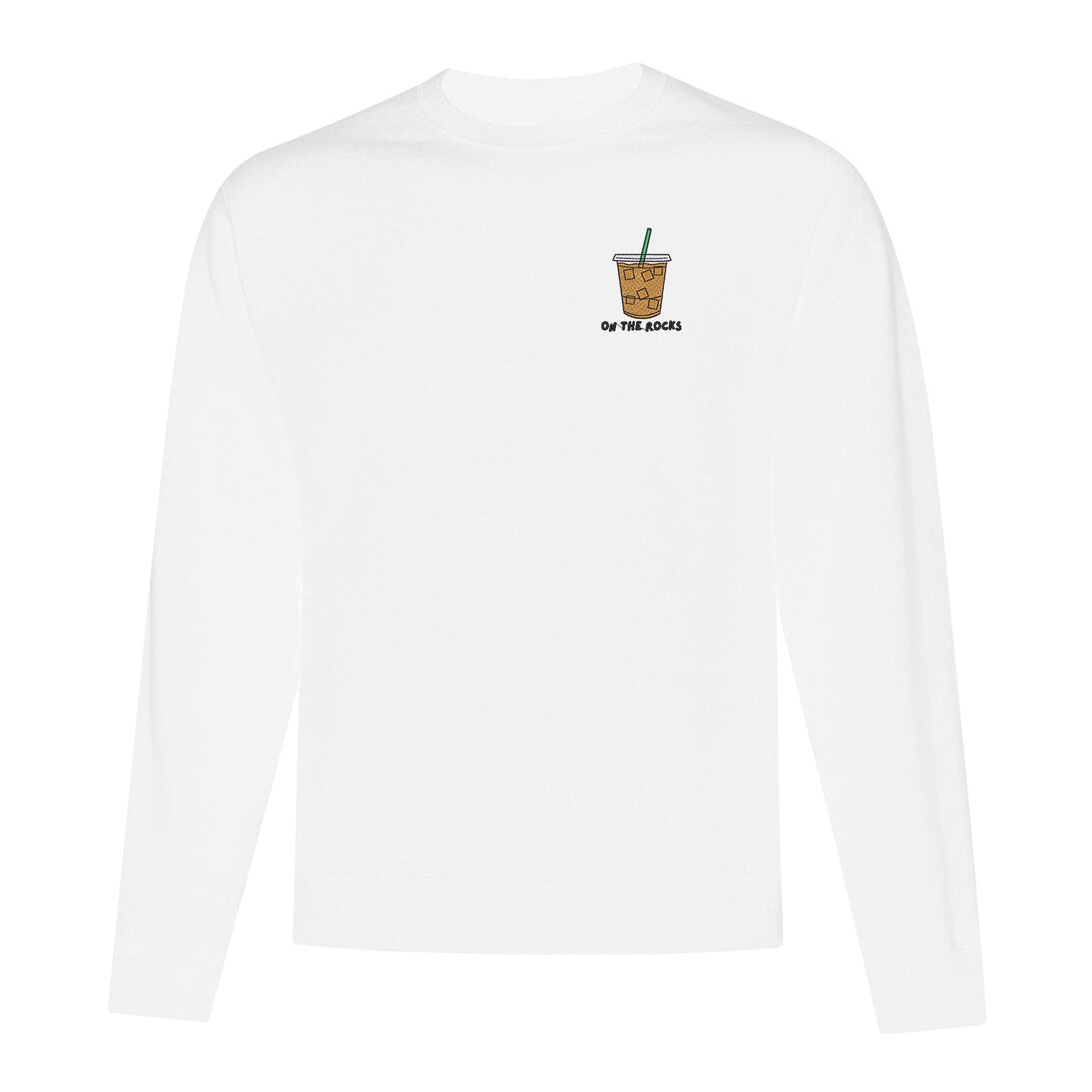 crewneck blanc avec une broderie de café glacé au coeur