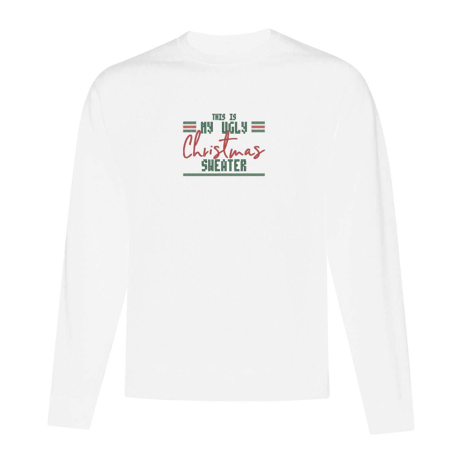 coton ouaté sans capuchon blanc brodé ugly christmas sweater en rouge et vert