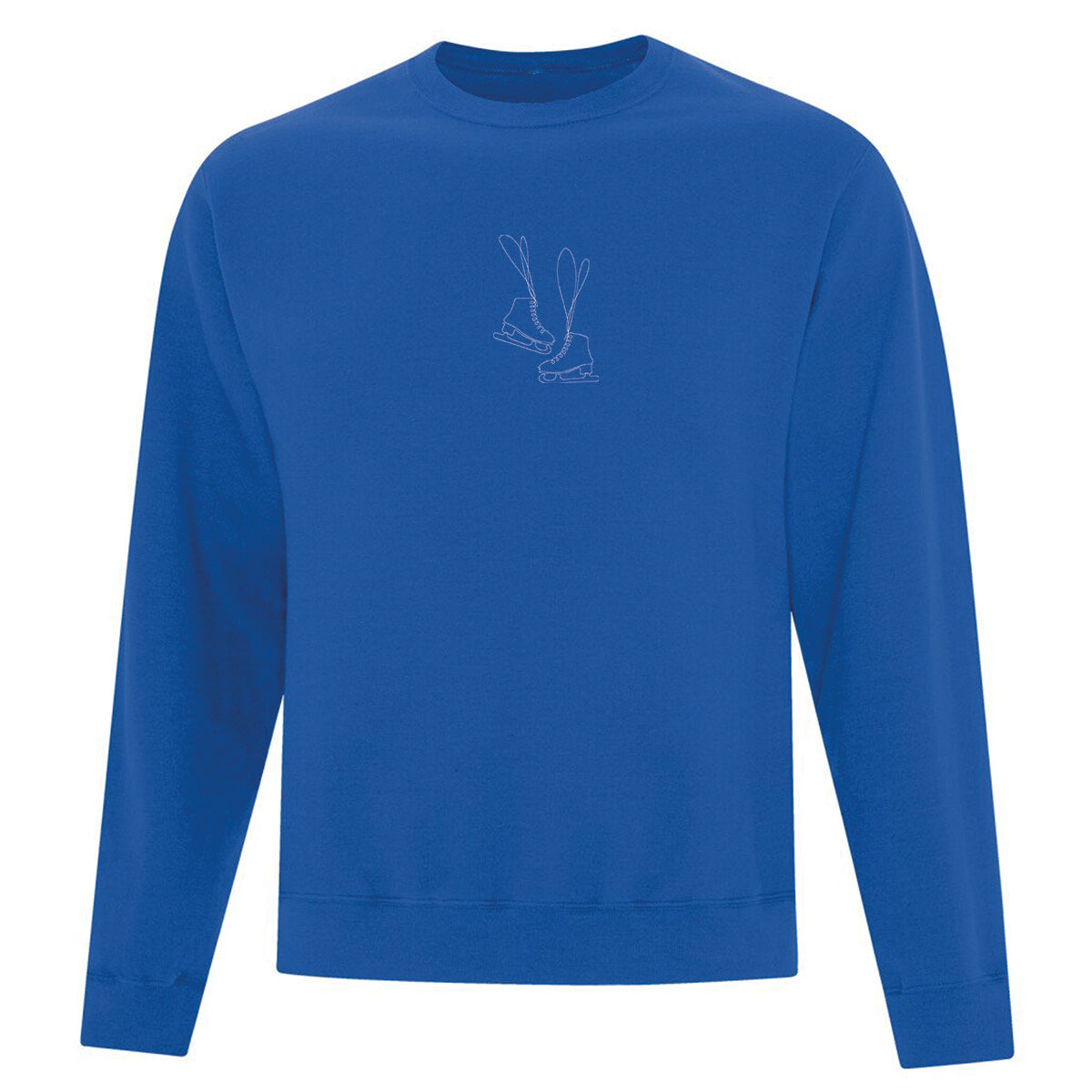 coton ouaté à col rond bleu royal ayant une broderie minimaliste de patins de femmes en blanc