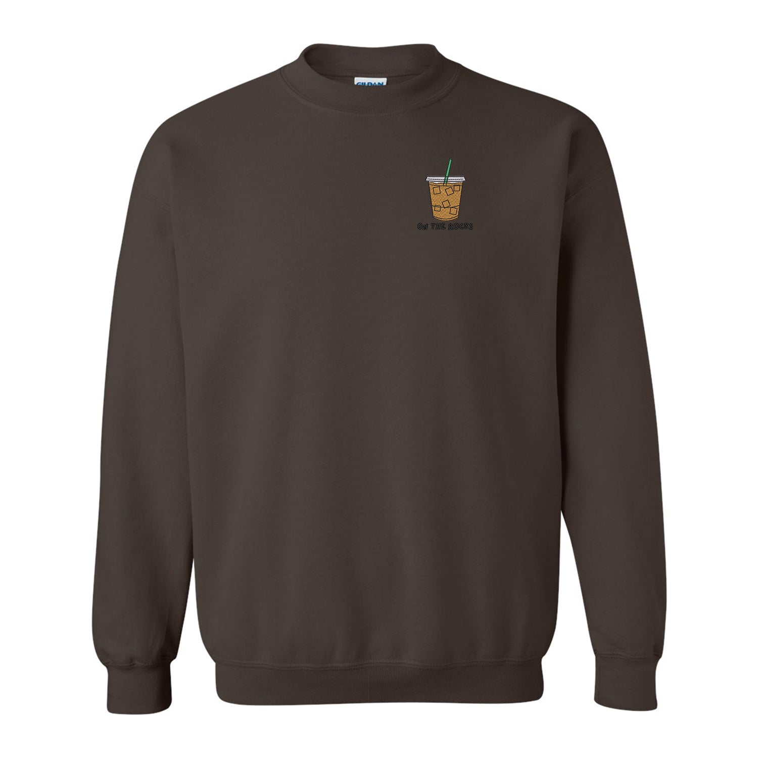 crewneck brun avec une broderie de café glacé au coeur