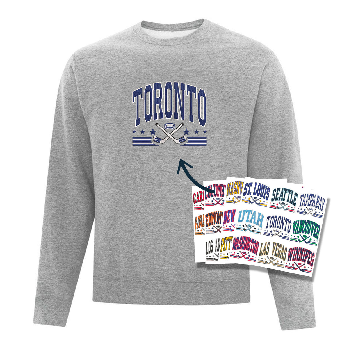 Crewneck personnalisé Ville Hockey brodé