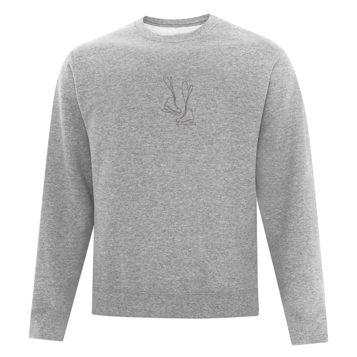 coton ouaté à col rond gris pâle ayant une broderie minimaliste de patins de femmes en noir