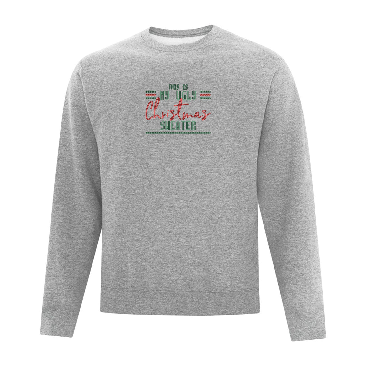 coton ouaté sans capuchon gris pâle brodé ugly christmas sweater en rouge et vert