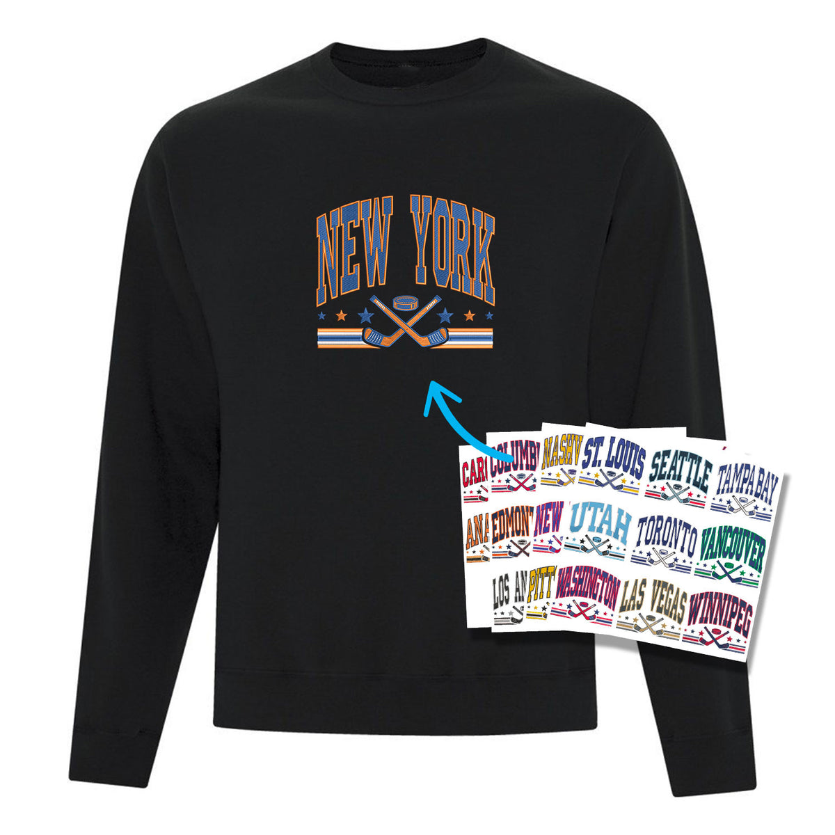 Crewneck personnalisé Ville Hockey brodé