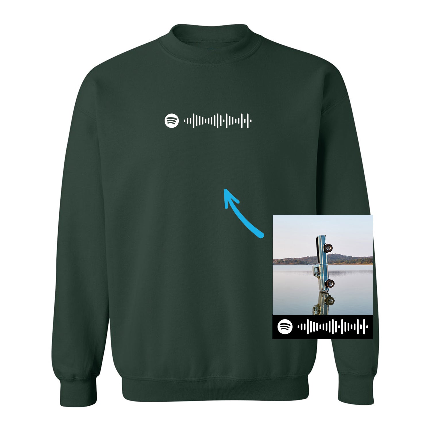 crewneck vert forêt personnalisé code de musique brodé