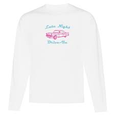 crewneck blanc late night drive in en rose et bleu