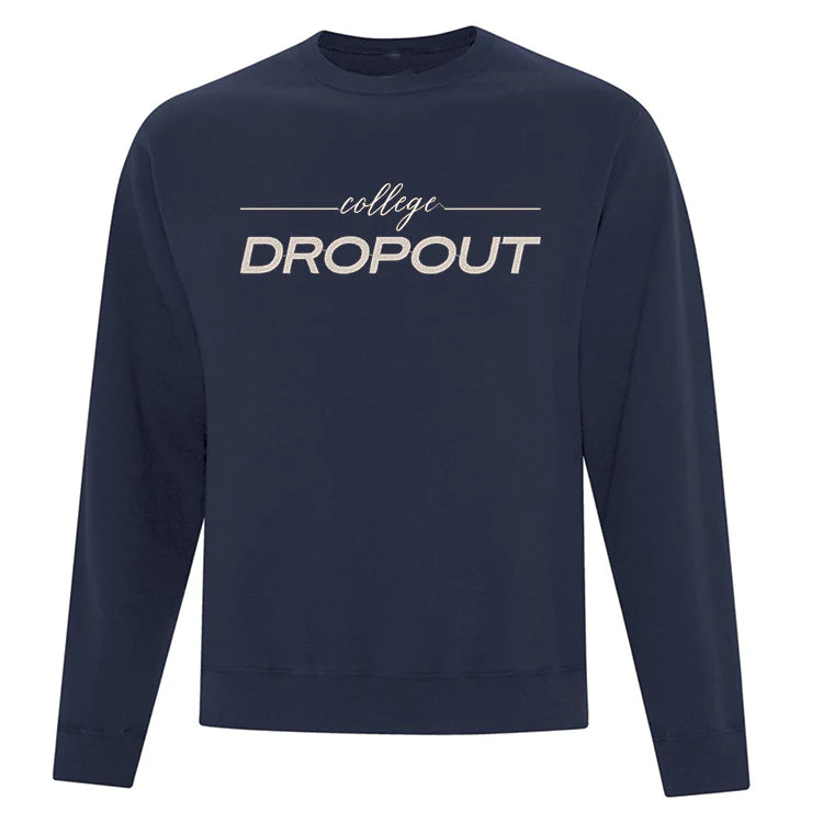 crewneck bleu marin college dropout brodé en blanc