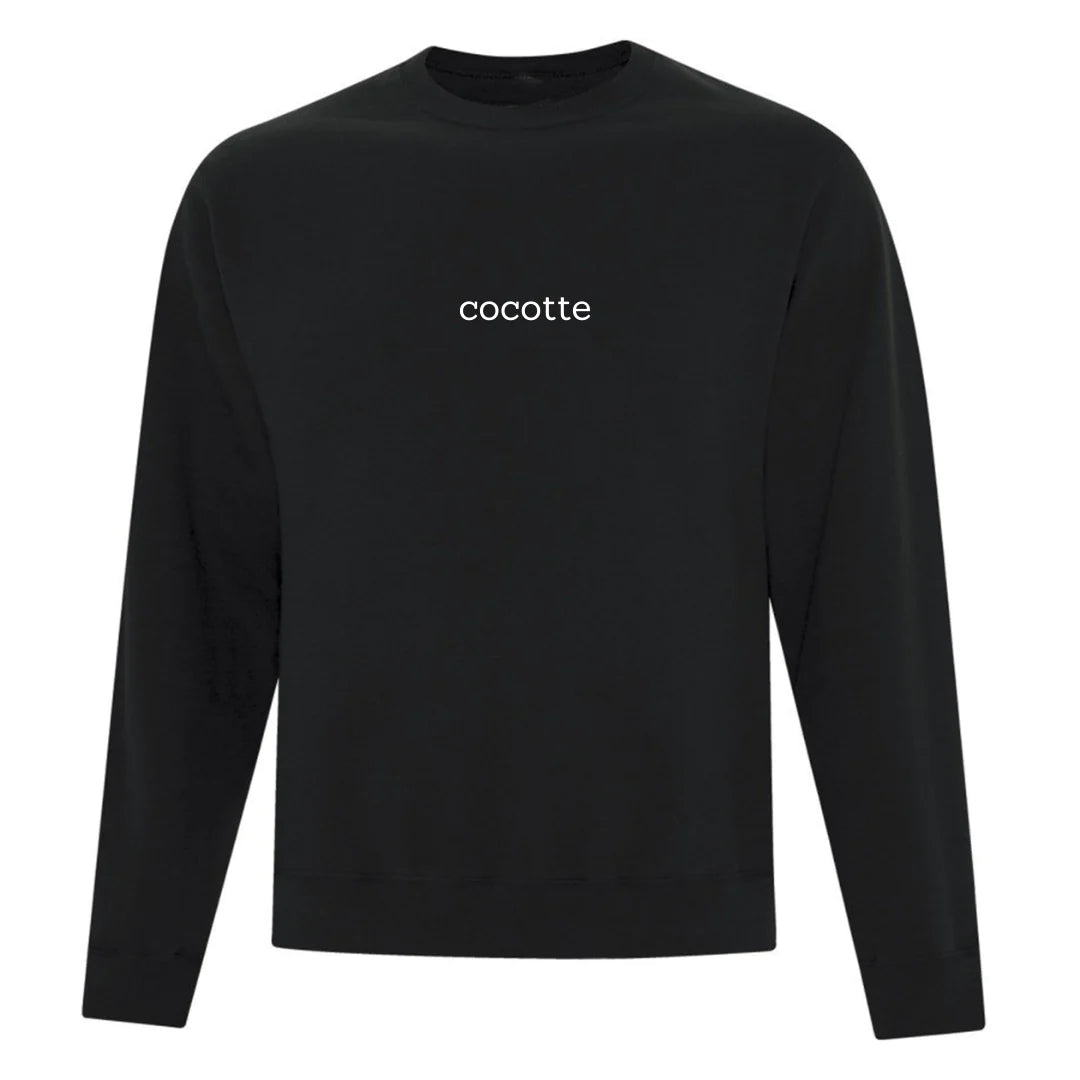 crewneck noir broderie cocotte en blanc