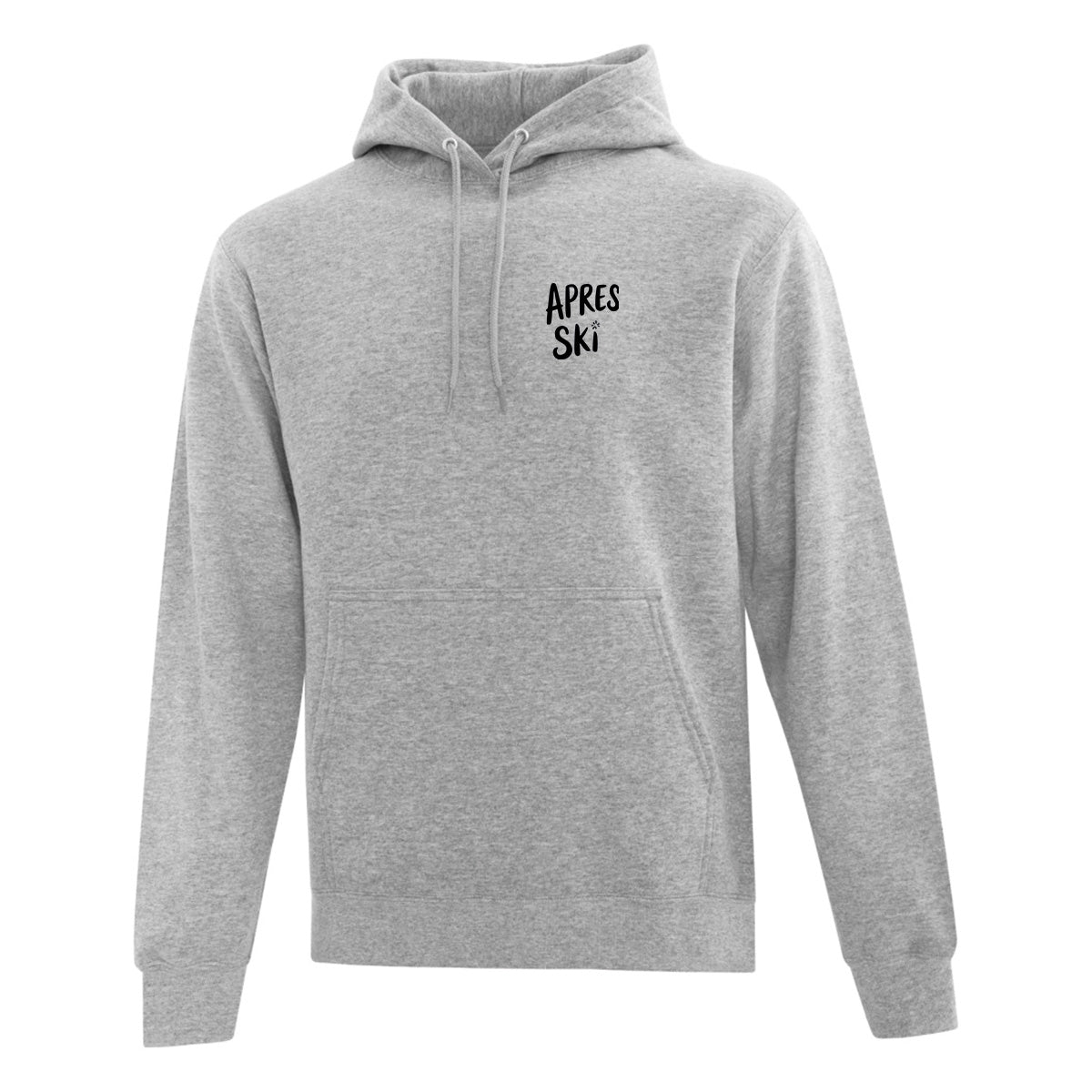 coton ouaté à capuchon gris pâle avec des illustrations sous le thème du ski et de l'hiver imprimé en noir