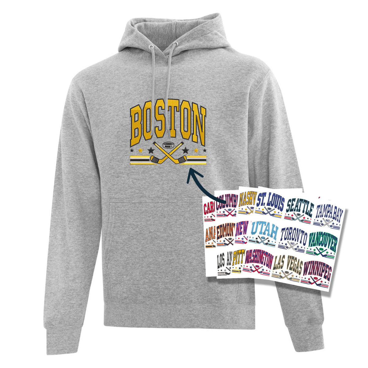 Hoodie personnalisé Ville Hockey brodé