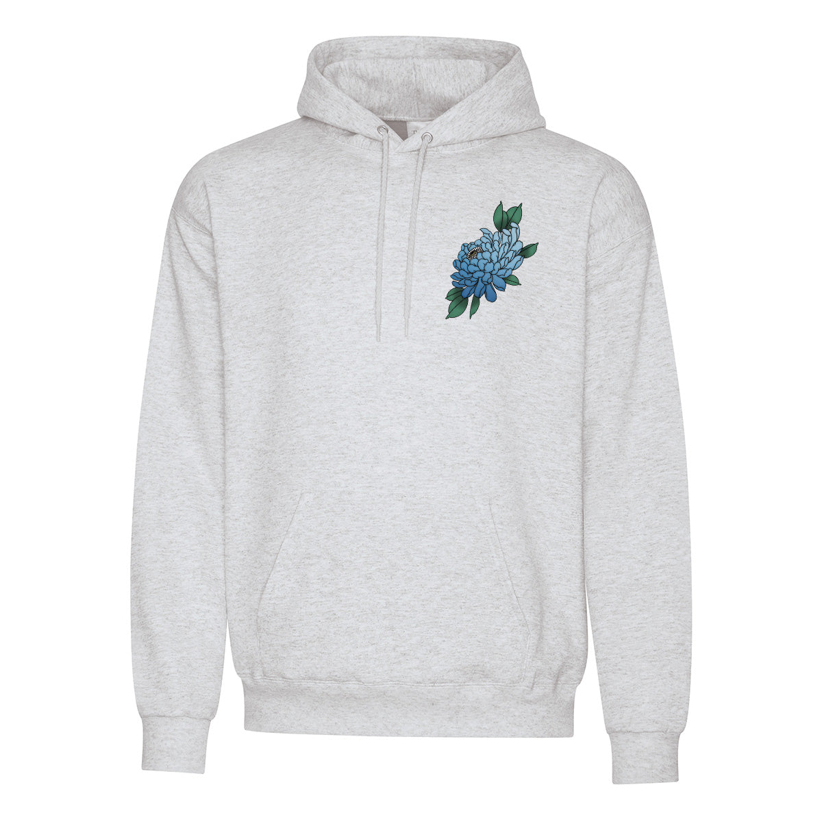 coton ouaté à capuchon gris cendré avec imprimé d'une fleur bleue au coeur