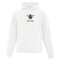 hoodie blanc let it bee brodé avec une abeille jeu de mots anglais