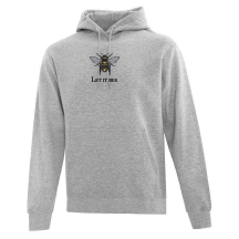 hoodie gris pâle let it bee brodé avec une abeille jeu de mots anglais