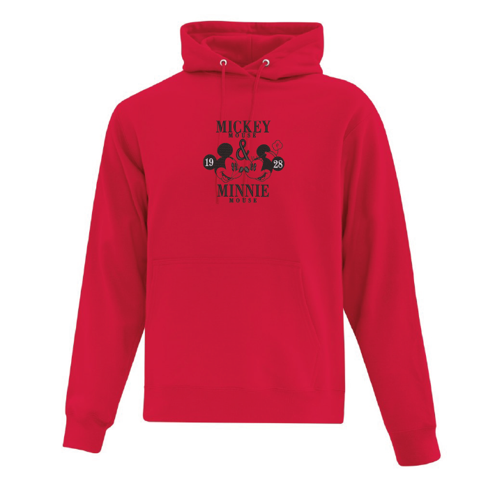 hoodie rouge broderie mickey et minnie mouse 1928